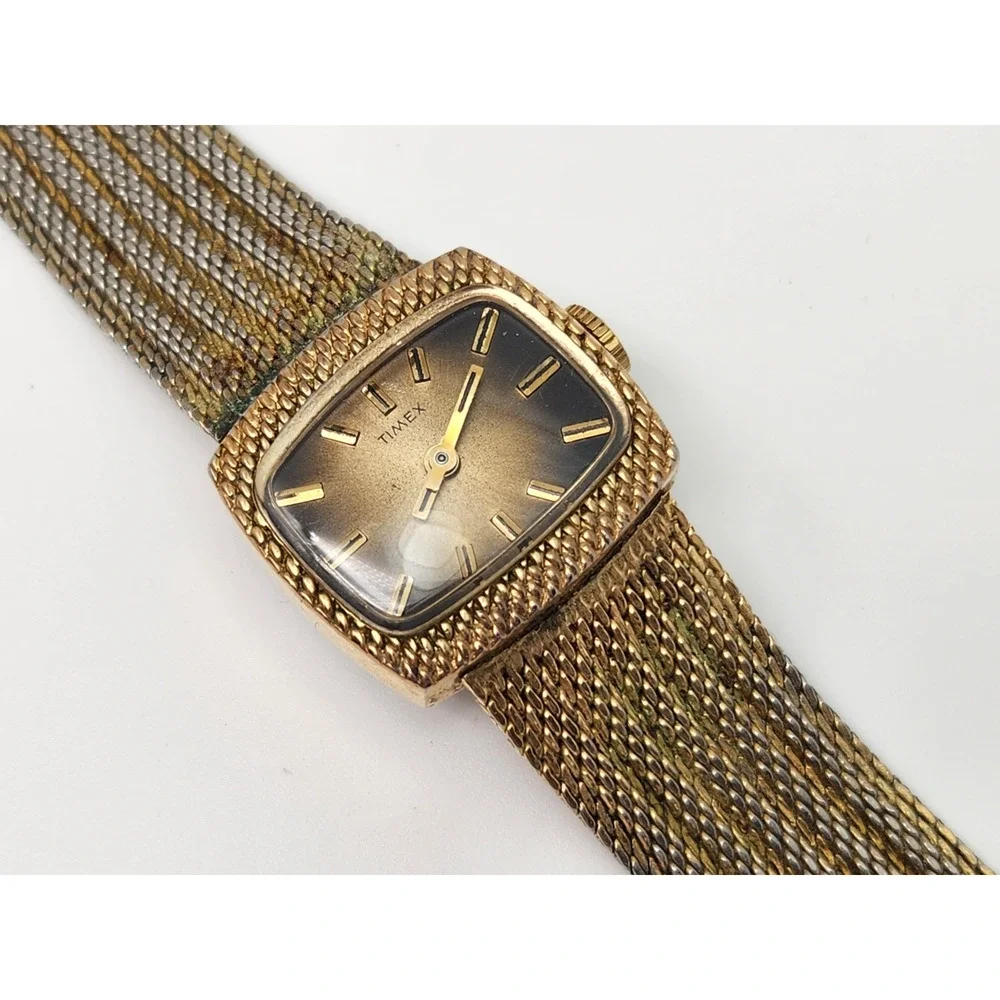 Vintage 1950s Timex Ladies Gold Dial Wind-Up Watch w/Mesh Band - PARTS/ REPAIR
